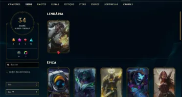 Unranked com 90 Champs e 34 Skins + 3 Vitoriosas