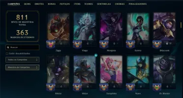 Ouro 1 com TODOS os Champs e 162 Skins ( Nivel 592 )