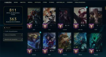 Ouro 1 com TODOS os Champs e 162 Skins ( Nivel 592 )