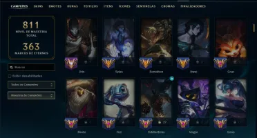 Ouro 1 com TODOS os Champs e 162 Skins ( Nivel 592 )