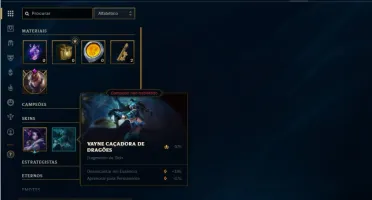 Conta unranked com 50 Champs e 31 Skins + 600 RP