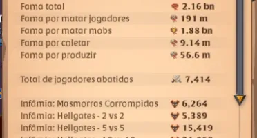 Conta Albion Base 100 em tudo, T8 em todas as coletas