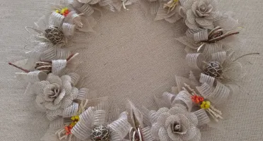 Base de Arranjo de Mesa com Flores de Juta - 32 cm