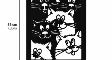 Quadro Vazado de Gatos em MDF Preto 35 x 25 cm