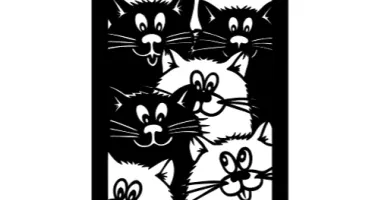 Quadro Vazado de Gatos em MDF Preto 35 x 25 cm