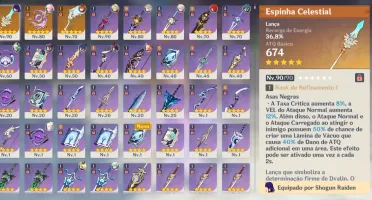 raiden, kazuha, kokomi e mais( 9 5 estrelas e 3 armas)