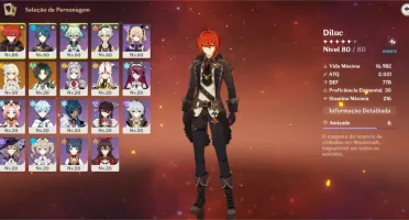 Genshin -> Diluc C1 + Xiao + Harpa Celestial + 47 Resinas