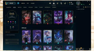 Conta lol com muitas skins lendárias, épicas e sem elo.