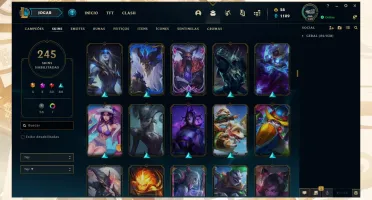 Conta lol com muitas skins lendárias, épicas e sem elo.