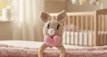 Mordedor Coelho Rosa Coração Amigurumi