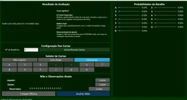BlackJackBayes Programa para análise de Black Jack ao vivo