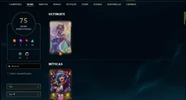 Conta platina 4 com 145 champs e 75 skins