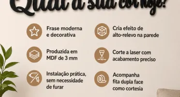 Frase Qual a Sua Cor Hoje em MDF Preto 80 x 10 cm