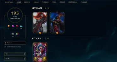 Conta LOL - 194 skins sendo 2 ult, 1 Mit, 4 Lend, 29 Epicas