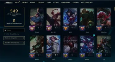 Ouro 4 com TODOS os Champs e 113 Skins ( MID / JG / TOP )
