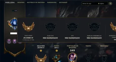 Ouro 4 com TODOS os Champs e 113 Skins ( MID / JG / TOP )