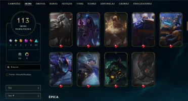 Ouro 4 com TODOS os Champs e 113 Skins ( MID / JG / TOP )