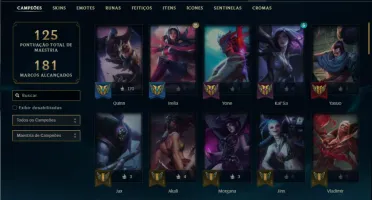 Platina 1 com 70 Champs e 52 Skins + 3 Prestigios + RP