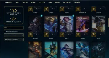 Platina 1 com 70 Champs e 52 Skins + 3 Prestigios + RP