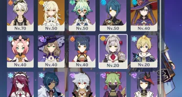 Genshin AR42 Hutao + Arma As, Yelan, Ayaka, Yae Miko e Mona.