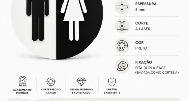 Placa de Banheiro Masculino e Feminino em MDF 20 cm