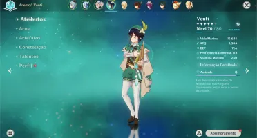 Genshin Impact AR55 9 Personagem 5*/ 6 Armas 5*