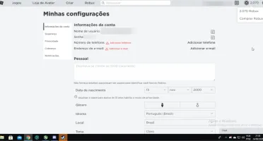 Conta Roblox com 2070 robux!