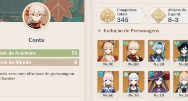 Conta Genshin Impact AR 55 - Ayaka, Kazuha, Kokomi e mais...