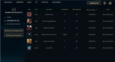 Conta ouro 3 com 100 Champs e 61 Skins + 600k de Katarina