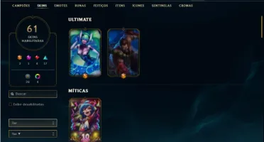 Conta ouro 3 com 100 Champs e 61 Skins + 600k de Katarina