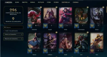 Conta ouro 3 com 100 Champs e 61 Skins + 600k de Katarina