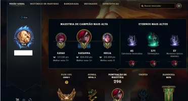 Conta ouro 3 com 100 Champs e 61 Skins + 600k de Katarina