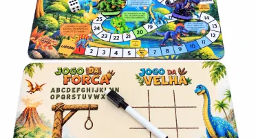 Tabuleiro e lousa Dinossauros com bolsinha e jogos