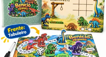 Tabuleiro e lousa Dinossauros com bolsinha e jogos