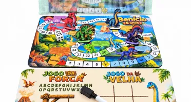 Tabuleiro e lousa Dinossauros com bolsinha e jogos