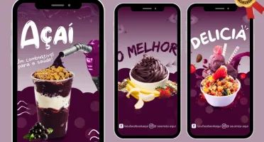 Pack Canva para Stories de Açaí: 10 Artes Editáveis