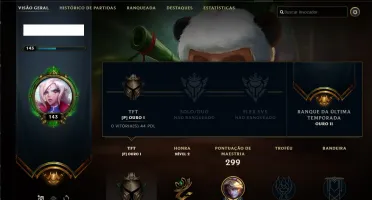 Conta LoL S10 Gold 2 Solo/Duo - Plat I TFT (184 Skins)