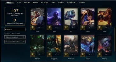 Conta unranked com 28 champs, 8 skins ( 2 vitoriosas )