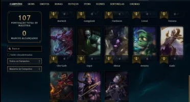 Conta unranked com 28 champs, 8 skins ( 2 vitoriosas )