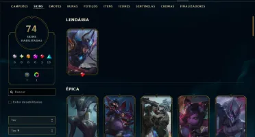 Unranked com 70 Champs e 74 Skins ( JG / TOP )