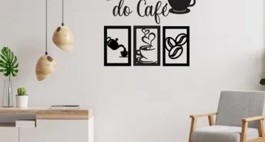 Kit 4 Peças Cantinho do Café em MDF Preto 25 cm