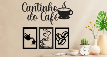 Kit 4 Peças Cantinho do Café em MDF Preto 25 cm