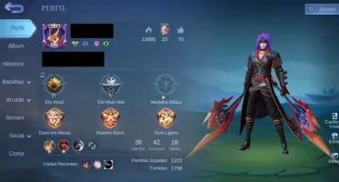Conta lv 53 SEM BAN, 18 skins, 38 heróis, emblemas 30 ~ 40