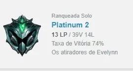 CONTA SMURF PLATINA 2 74% WR GANHANDO 26 PERDENDO 12 PDL