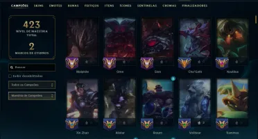 Ouro 2 com TODOS os Champs e 264 Skins ( TOP / SUP / JG )