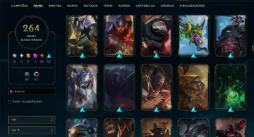 Ouro 2 com TODOS os Champs e 264 Skins ( TOP / SUP / JG )