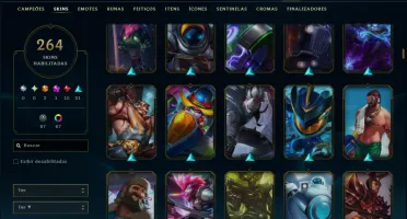 Ouro 2 com TODOS os Champs e 264 Skins ( TOP / SUP / JG )