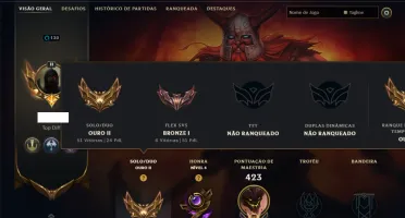 Ouro 2 com TODOS os Champs e 264 Skins ( TOP / SUP / JG )
