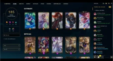 Conta lvl 526, ouro 2 145 campeões 185 skin