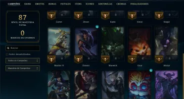 Unranked com 20 Champs e 5 Skins